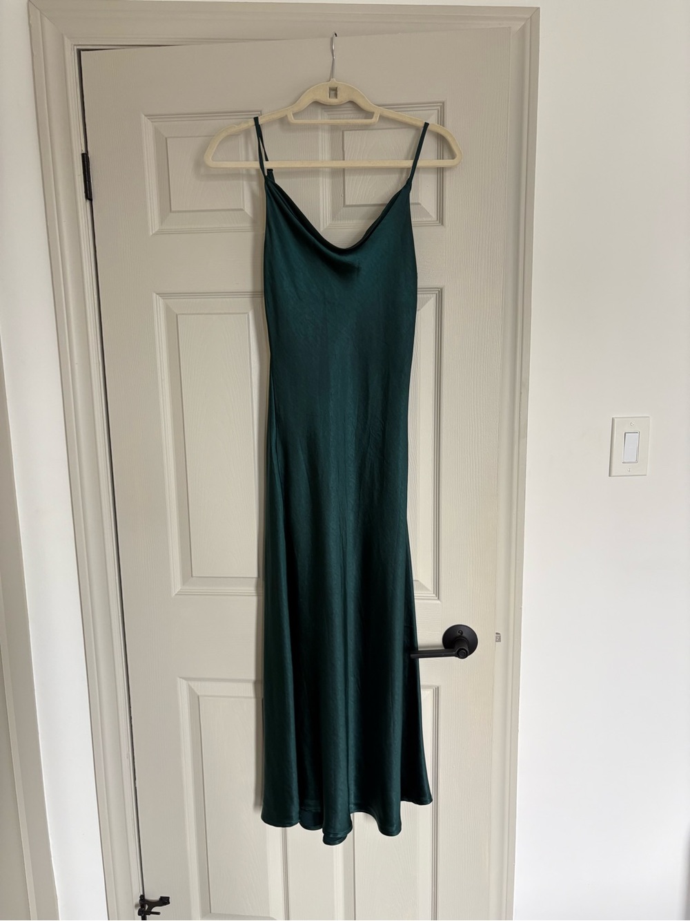 OAK + FORT Satin Slip Midi Dress in Emerald Green - Picture 3 of 7